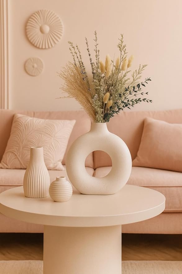 Matte White Ceramic Donut Vases for Home Décor |