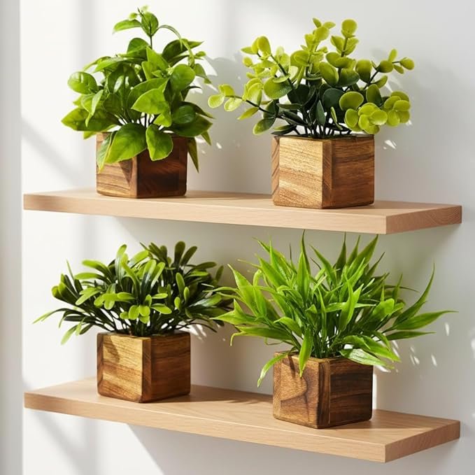 Artificial Greenery Leaves in Wooden Pot (Pack of 4)