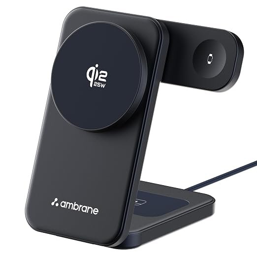 Ambrane Qi2 Magsafe Wireless 3-in-1 Charger for iPhone, Airpods&amp;amp;amp;Apple Watch