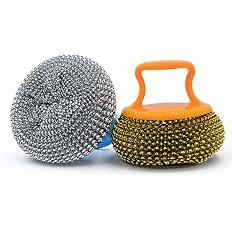 Scourer Scrub Pad with Plastic Handle Cleaning Brush Multi-