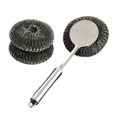 Stainless Steel Dish Scrubber Handle with Removable Scrubbing Pad for Dishes