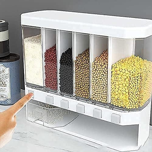 Wall Mounted 6 Grid Dry Food Dispenser for Kitchen Storage