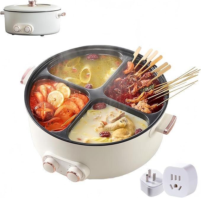 Four Grid Multifunctional Stew Pot, Electric Pot 4 Compartment Divider Cooker, One Pot with 4 Flavors