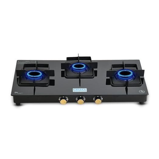 Cello Black Pearl 3 Burner Toughened Glass Top Gas Stove