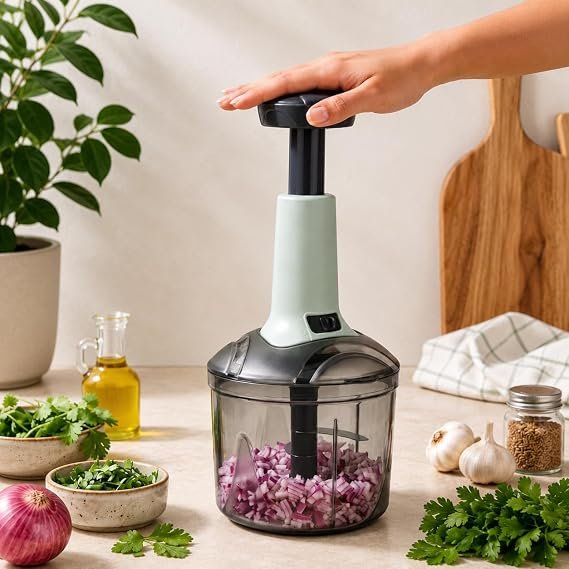 SR Food Chopper, 4 Blade Steel Large Manual Hand-Press Effortless Chopping Vegetables &amp;amp; Fruits Mixer Cutter to Cut Onion Paste Maker