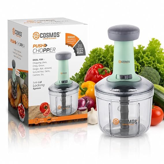 Food Chopper 900ml, 4 Blade Steel Large Manual Hand-Press Vegetable Chopper Mixer Cutter to Cut Onion, Salad, Tomato, Potato (Pack of 1) 900ml
