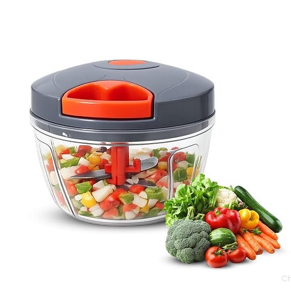 Zestiva Manual Vegetable Chopper 500ml | 3 Stainless Steel Blades | Easy Pull Cord | Compact Kitchen Cutter for Onion, Garlic &amp;amp; Veg