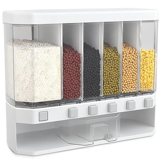 ABS Plastic Wall-Mounted Cereal &amp;amp; 6 Grid Transparent Storage Container with Press Flow Control